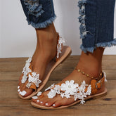 Floral Ankle Strap Flat Sandals for Summer Beach Bohemian Style